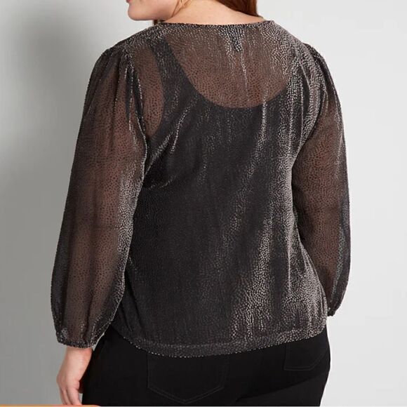 Modcloth Velvet Dot New Sheer's Eve Top Grey Black M - Picture 3 of 11